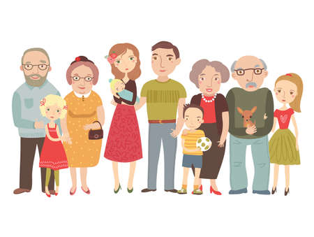 Big family, mom, dad, kids, grandparents. Vector illustrationのイラスト素材