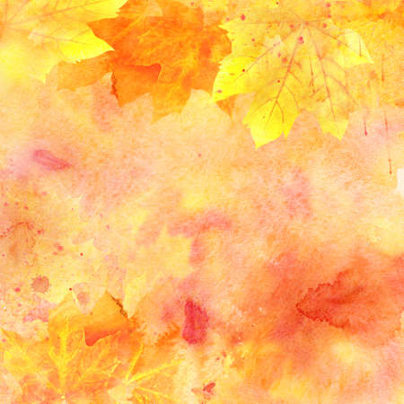 Watercolor autumn background. Painting cardの写真素材
