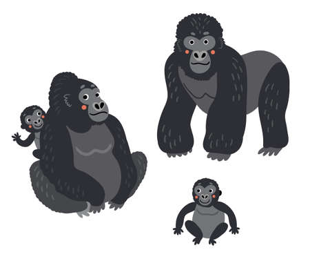 Gorilla Family Vector monkeys set. Cute illustrationのイラスト素材