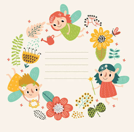 Fairies on a floral backgroundのイラスト素材