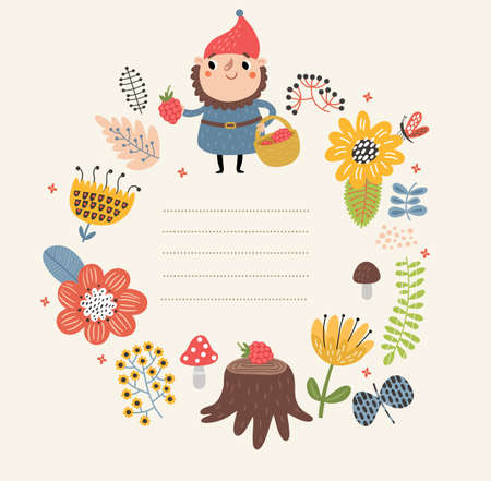 Cute, funny gnomes. Illustration, vector setのイラスト素材