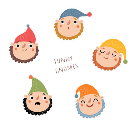 Cute, funny gnomes. Illustration, vector setのイラスト素材
