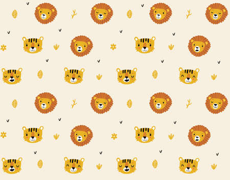 Seamless pattern with tigers and lions.のイラスト素材