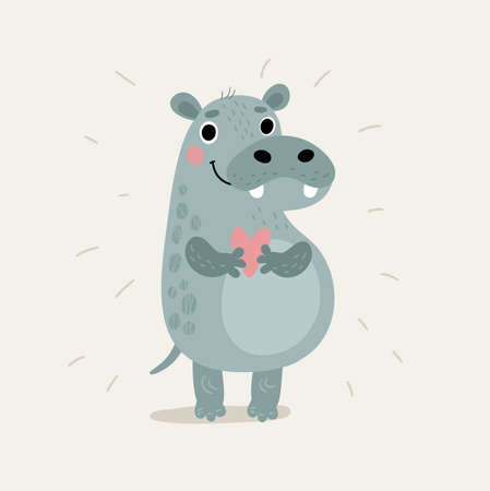 Funny hippo. Cute vector illustrationのイラスト素材