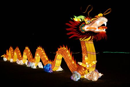 Minsk, Belarus - on March 28, 2019: Chinese lantern festival Chinese dragonのeditorial素材