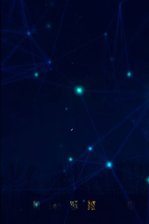 Telecommunication network above houses in city, wireless mobile internet technology for smart grid...
