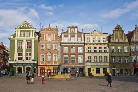 Poznan/Poland - February 6th 2019: the Old Town square with historic buildings, popular touristic destination.のeditorial素材