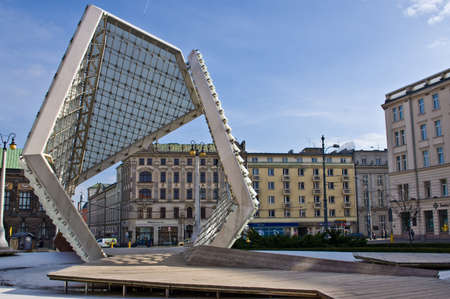 Poznan/Poland - February 6th 2019: the modern fountain building in the city square. Freedom Square (Plac Wolnosci)のeditorial素材