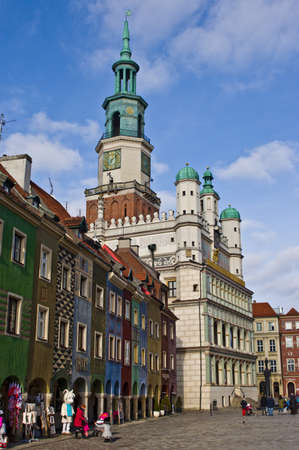 Poznan/Poland - February 6th 2019: colorful old town square with touristsのeditorial素材