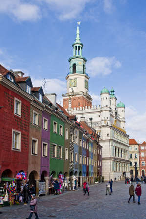 Poznan/Poland - February 6th 2019: colorful old town square with touristsのeditorial素材