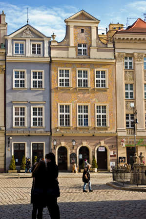 Poznan/Poland - February 6th 2019: colorful buildings of the Old Town square (Stary Rynek)のeditorial素材