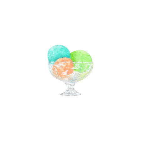 Watercolor illustration ice cream in a glass cup on isolated background