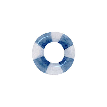 Watercolor blue inflatable rubber illustration on isolated white background