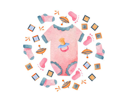 Baby watercolor illustration on isolated white background. For designing greeting cards, social media, stationery, printing on objects, etc.の写真素材