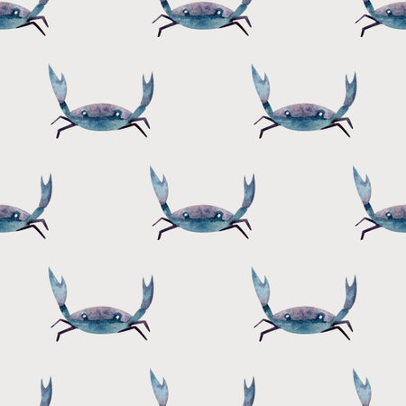 Watercolor seamless pattern (crab) on isolated background. For greeting cards, stationery, wrapping paper, wallpaper, splash screen, social media, etc.の写真素材