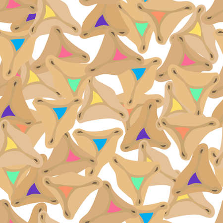 Purim hamantaschen seamless pattern. Jewish traditional dish on the holiday of Purim. endless background, texture, wallpaper. Vector illustrationのイラスト素材