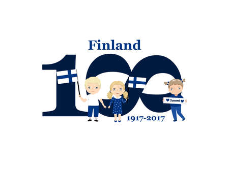 Greeting Card 100 anniversary of the independence of Finland. December 6th Kids logoのイラスト素材