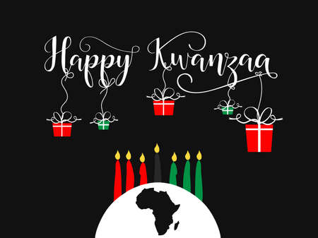 Happy Kwanzaa decorative greeting card. The celebration honors African heritage in African-American cultureのイラスト素材
