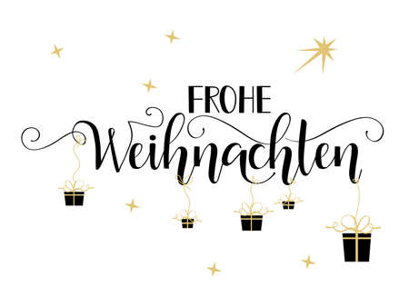 Merry Christmas hand drawn calligraphy lettering. German Text Frohe Weihnachten: Merry Christmasのイラスト素材