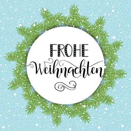 Merry Christmas hand drawn calligraphy lettering. German Text Frohe Weihnachten: Merry Christmas.のイラスト素材
