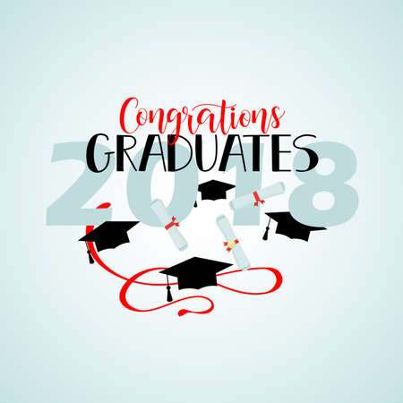 Congratulations graduates 2018 poster template with lettering. Vector illustrationのイラスト素材