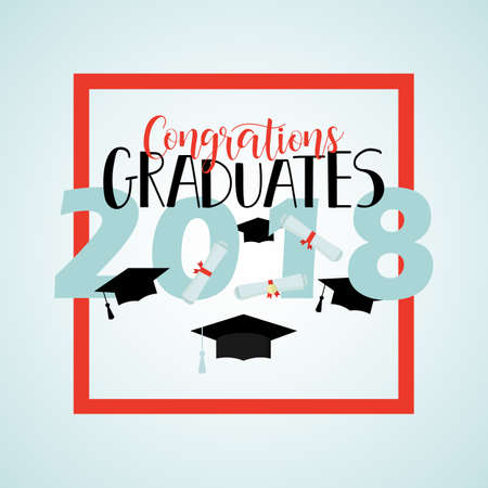 Congratulations graduates 2018 poster template with lettering. Vector illustrationのイラスト素材