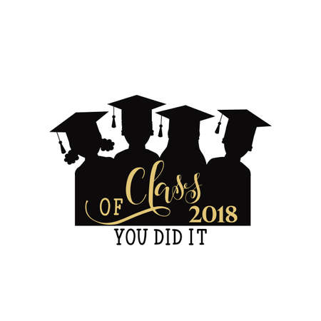 Class of 2018 hand drawn lettering. Vector illustration. Template for graduation design, high school or college graduate.のイラスト素材