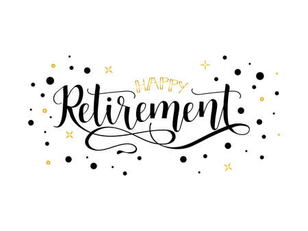 Happy retirement lettering. Hand drawn vector illustration, element for flyers, banner, postcards and posters, modern calligraphy.のイラスト素材