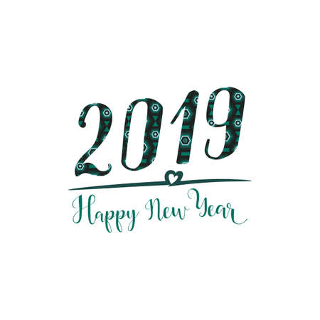 Happy New Year 2019 design elements for design of gift cards, flyers, posters. geometrical floral pattern for hipsters. Letteringのイラスト素材