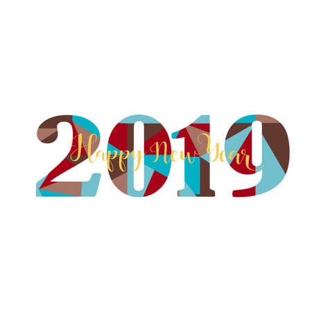 Happy New Year 2019 design elements for design of gift cards, flyers, posters. geometrical floral pattern for hipsters.のイラスト素材