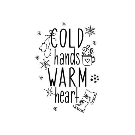 Cold hands warm heart. Merry Christmas. Lettering. Hand drawn vector illustration. element for flyers, banner, t-shirt and posters winter holiday design. Modern calligraphyのイラスト素材