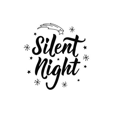 Silent night. Merry Christmas. Lettering. Hand drawn vector illustration. element for flyers, banner, t-shirt and posters winter holiday design. Modern calligraphyのイラスト素材