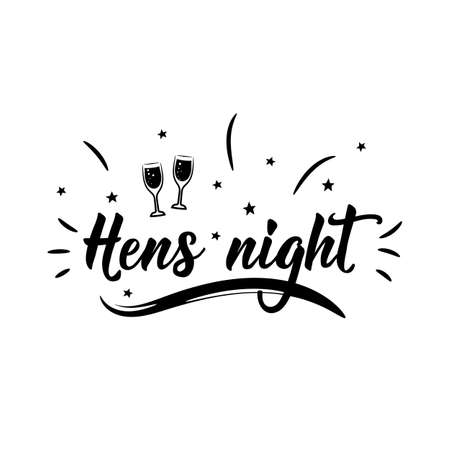 Hens night. Lettering. Hand drawn vector illustration. element for flyers, banner and posters. Modern calligraphy.のイラスト素材