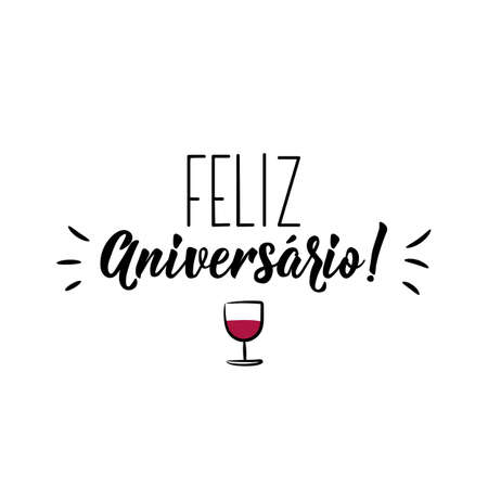 Feliz Aniversario. Lettering. Translation from Portuguese- Happy Birthday. Modern vector brush calligraphy. Ink illustrationのイラスト素材