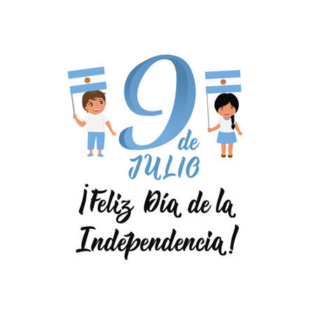 Feliz dia de la independencia. text in spanish: Happy Independence Day, 9th July. Lettering.のイラスト素材