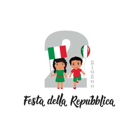 Festa della Repubblica. text in Italian: Republic Holiday, 2nd of June. Lettering. Vector illustration. Design concept independence day celebration, card. kids logoのイラスト素材