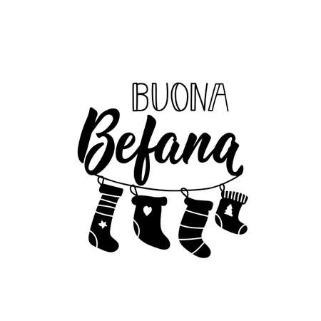 Buona Befana. Happy Epiphany in Italian. lettering. Lettering. Ink illustration. Modern brush calligraphy.のイラスト素材
