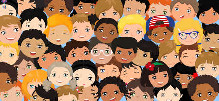 Group of Multicultural happy children waving at the camera. Template for advertising brochure.