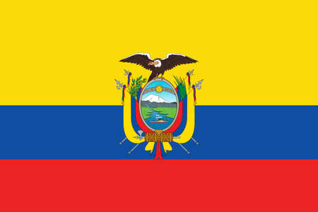 Flag of Ecuador with coat of arms. Vector. Accurate dimensions, element proportions and colors.のイラスト素材
