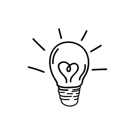 Single hand drawn light bulb. Doodle vector illustration. Isolate on a white backgroundのイラスト素材