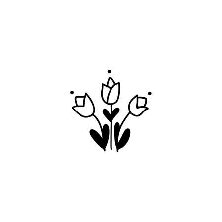 Single hand drawn bouquet of tulips. Vector illustration in doodle style. Isolate on a white background.のイラスト素材