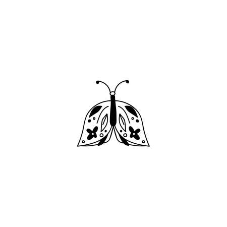 Single hand drawn butterfly. Doodle vector illustration. Isolated on a white backgroundのイラスト素材