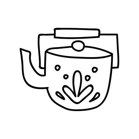 Single hand drawn kettle. Doodle vector illustration. Isolated on a white background. Goblincore styleのイラスト素材