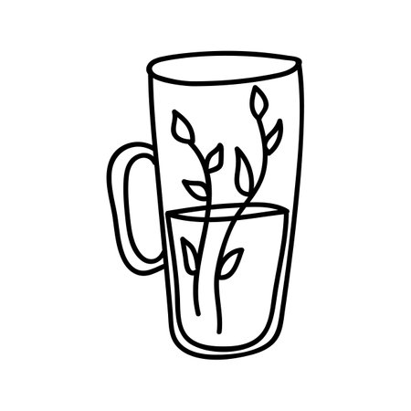 Single hand drawn cup of tea. Vector illustration in doodle style. Isolated on white background.のイラスト素材