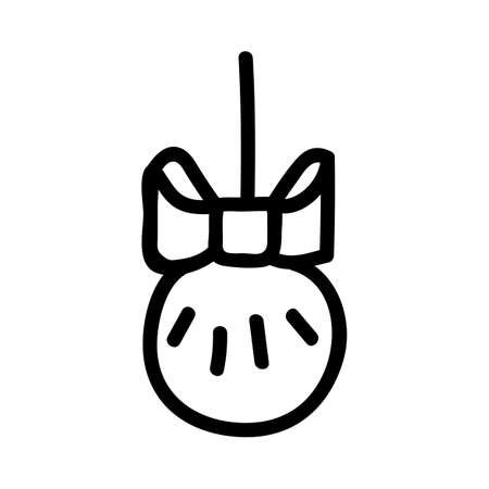 Single hand drawn Christmas tree ball. Holidays doodles vector illustration. Isolated on a white background.のイラスト素材