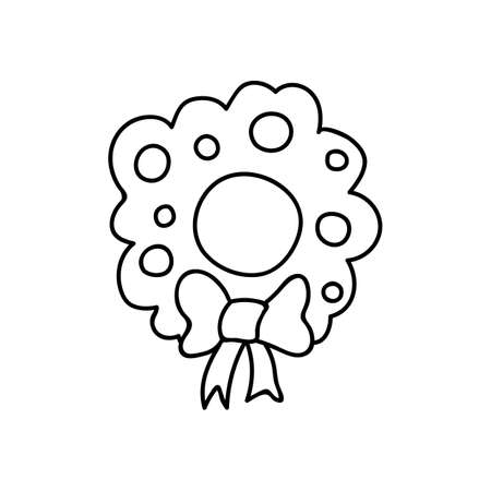 Single hand drawn Christmas wreath. Holidays doodles vector illustration. Isolated on a white background.のイラスト素材