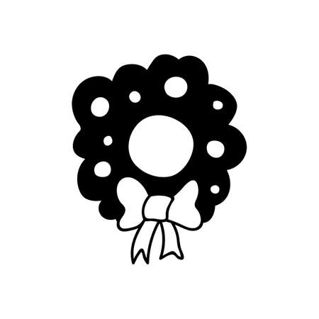 Single hand drawn Christmas wreath. Holidays doodles vector illustration. Isolated on a white background.のイラスト素材