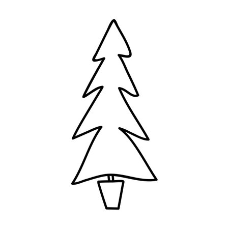 Single hand drawn Christmas tree. Holidays doodles vector illustration. Isolated on a white background.のイラスト素材