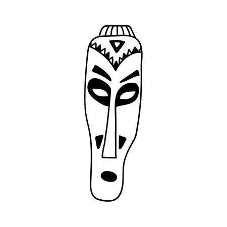 Single hand drawn african wooden mask. Doodles vector illustration. Isolated on a white background.のイラスト素材