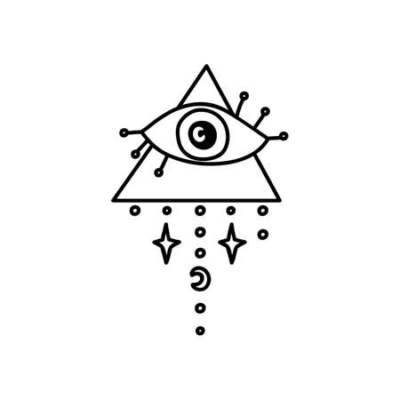 Beauty occult  with eye, star, moon. Vector illustration for icon, sticker,  and tattoo. Doodle style.のイラスト素材